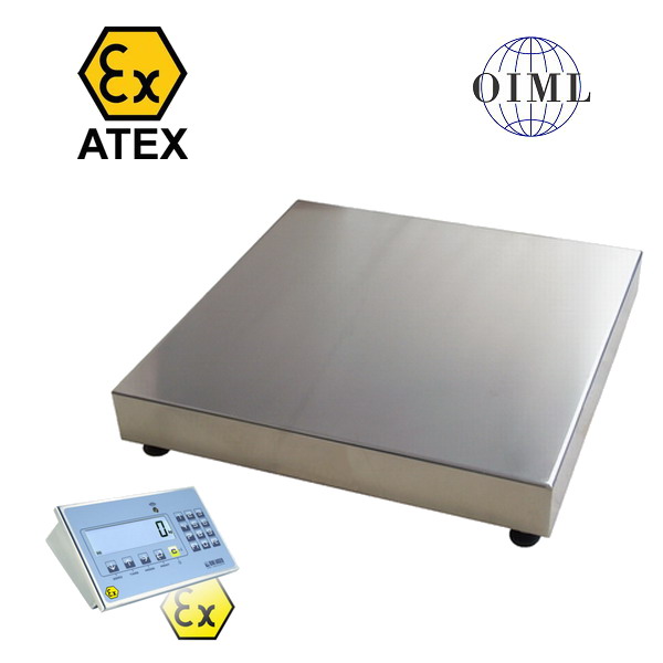 Váha s indikátorem LESAK 1T8080LNDFWLKI3GD600, 600kg/200, 800x800mm, výbušné prostředí (Váha můstková do výbušného prostředí pro ATEX zóny 2 a 22, model 1T8080LNDFWLKI3GD600)