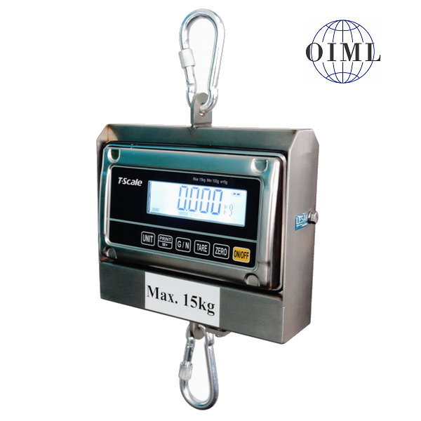 Nerezová voděodolná závěsná váha LESAK J1-RWS-IP, 6kg/2g, nerez (Závěsná/jeřábová váha pro obchodní vážení s LCD displejem v nerezi)