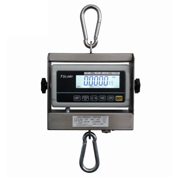 Závěsná/jeřábová váha LESAK J1-RWP, 60kg/20g, nerezová, možnost ověření (Závěsná/jeřábová váha pro obchodní vážení s LCD displejem)